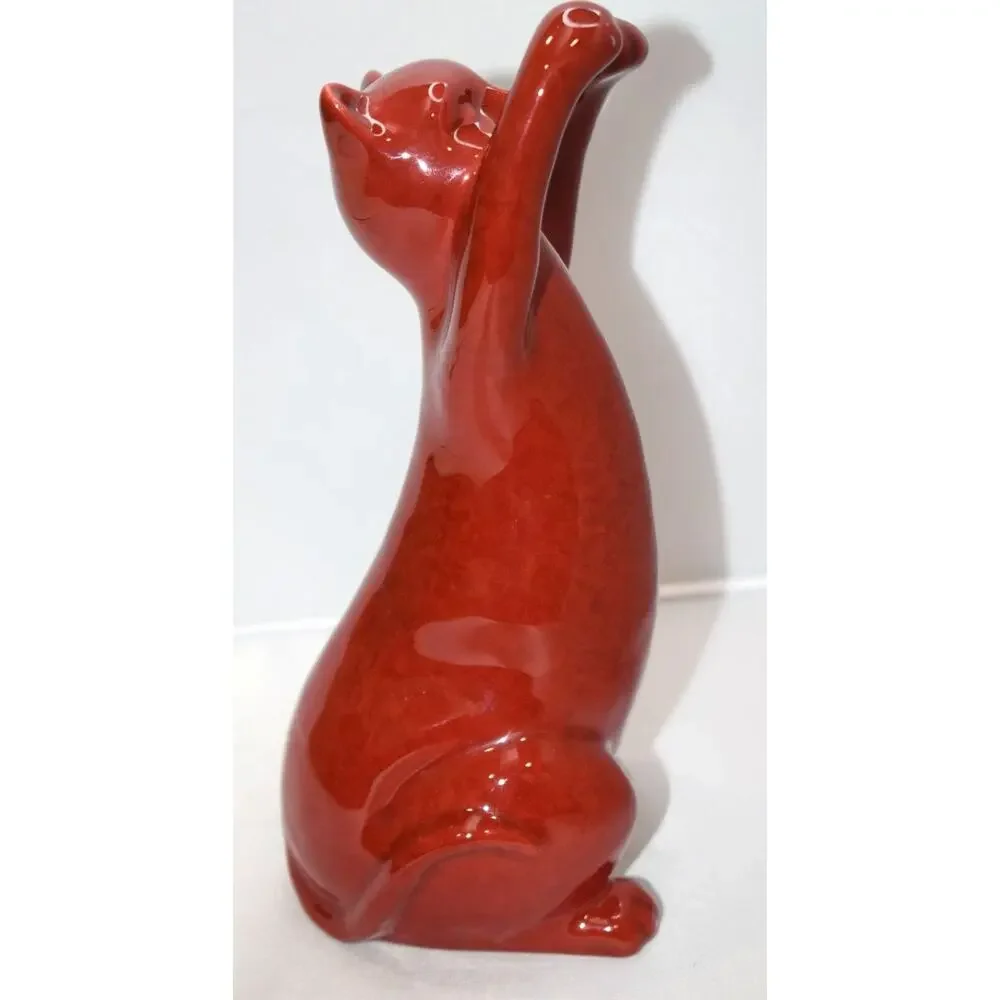 Mid Century Modern MCM Brick Red Ceramic Cats Mom‎ 10 inch and Kitten 8 Inch